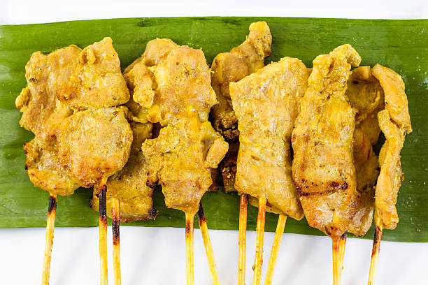 istock Grilled pork set on wood table , thai food style 486800844