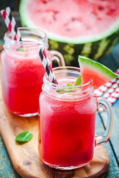 istock Watermelon smoothie in a mason jar 486801396