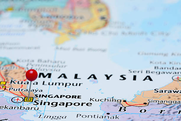 istock Singapore pinned on a map of Asia 486802180