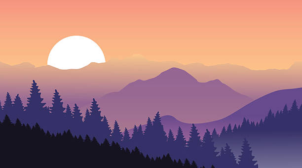 illustrazioni stock, clip art, cartoni animati e icone di tendenza di bellissimo tramonto in montagna. - great smoky mountains illustrations