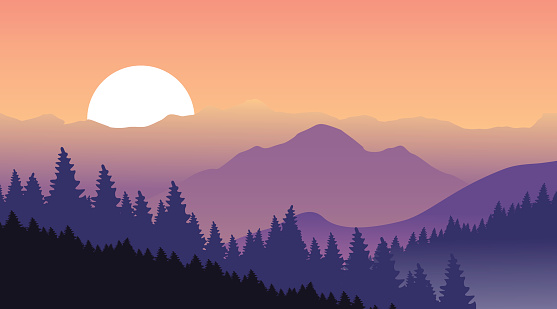 Mountains landscape in the evening. Vector illustration. Eps 10.
