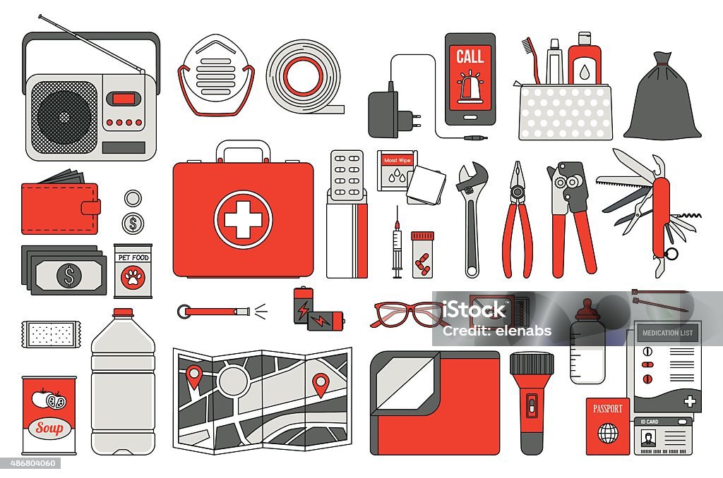 kit de survie en cas d'urgence - clipart vectoriel de Trousse de secours libre de droits