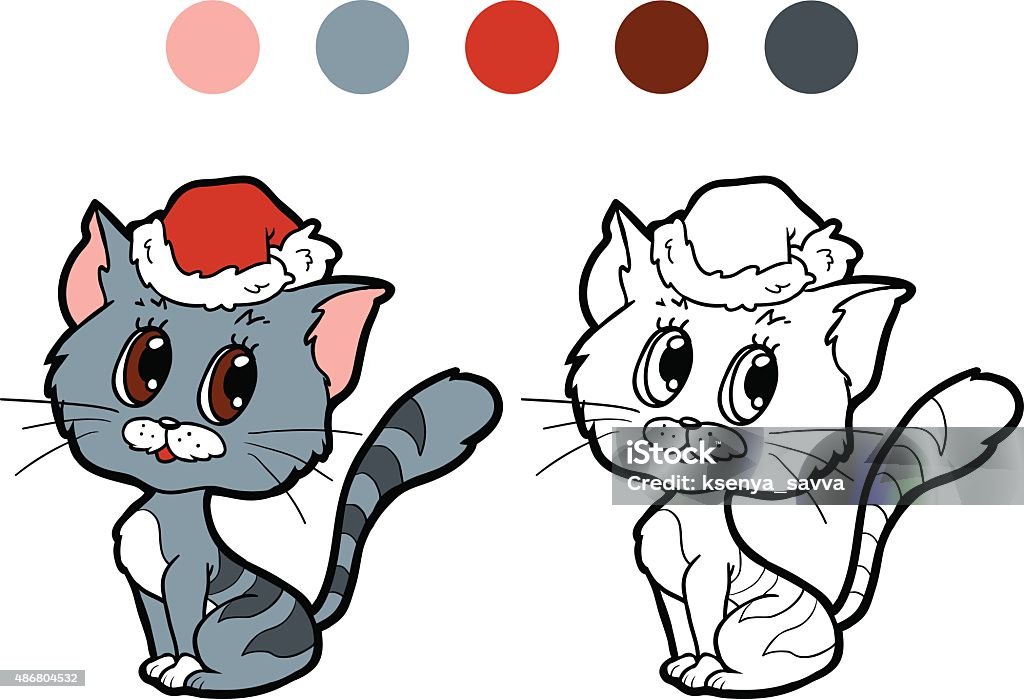 Coloring book: Christmas winter cat. Game for children Coloring book for children (Christmas cat) 2015 stock vector