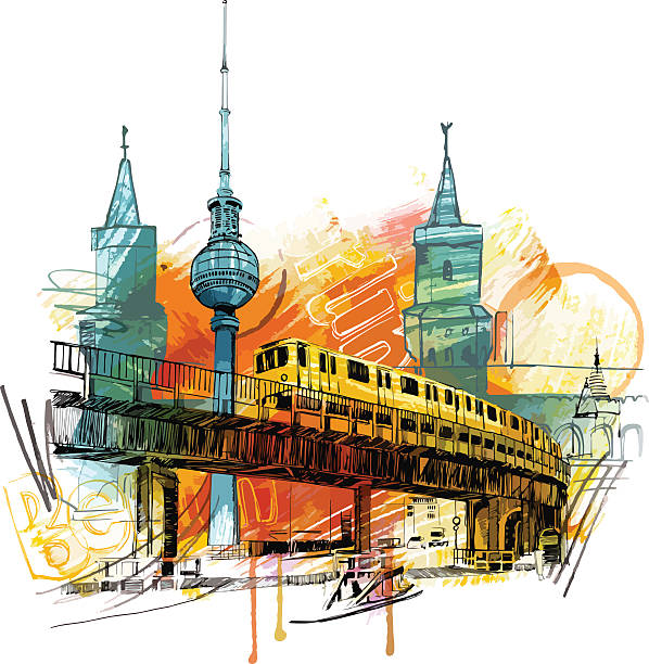 Berlin Skyline Vector Image was digital created. No opening Paths, big JPG including.Traced from handmade Illustration. germany illustrations stock illustrations