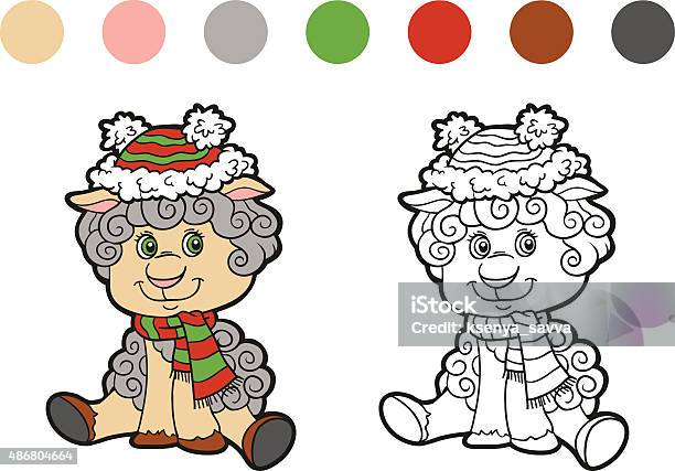 Coloring Book Christmas Winter Sheep Game For Children Stock Illustration - Download Image Now