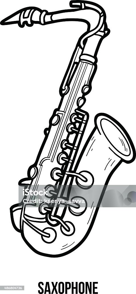 Coloring book for children: musical instruments (saxophone) Illustration stock vector