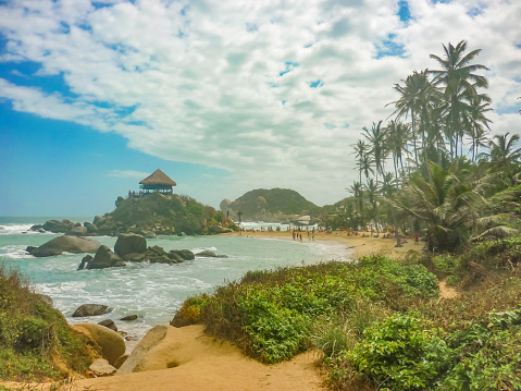 Beautiful sunny day at Cabo San Juan beach, the most famous beach of tayrona park, a touristic protected area in the colombian northern caribbean region.
