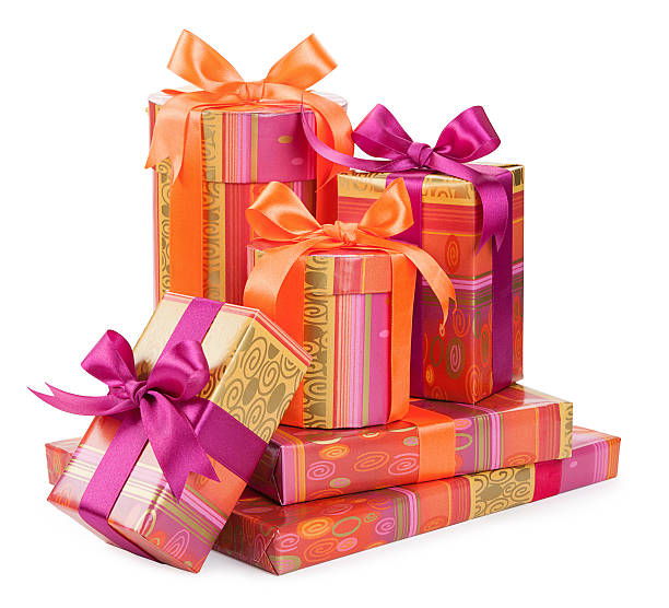 istock Fashionable boxes with gifts isolated on white 486806548