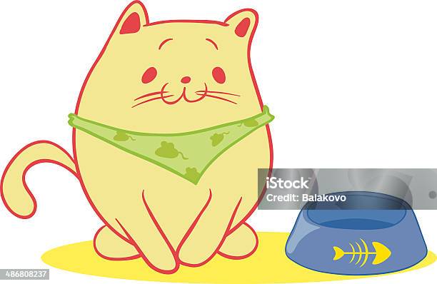 Hungry Cat Sitting In Bowls For Food Stock Illustration - Download Image  Now - Animal, Animal Bone, Animal Hospital - iStock