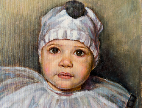 oil painting of a boy dressed as Pierrot