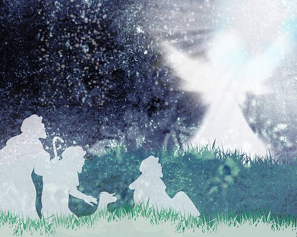 Shepherds and angel silhouette Angel announced to the shepherds the birth of Jesus shepherd stock pictures, royalty-free photos & images