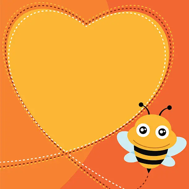 Vector illustration of Flying bee and heart shape.