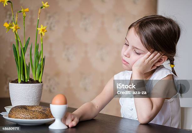 Thoughtful Preschooler Girl Refusing To Eat Stock Photo - Download Image Now - No Appetite, Child, Rejection