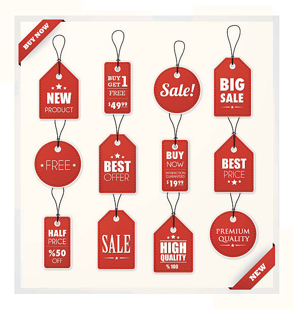 set of red promotion and sale tags - 價錢牌 插圖 幅插畫檔、美工圖案、卡通及圖標