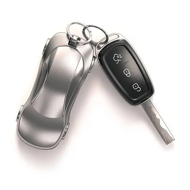 Key car and key ring over white background. Clipping path included.