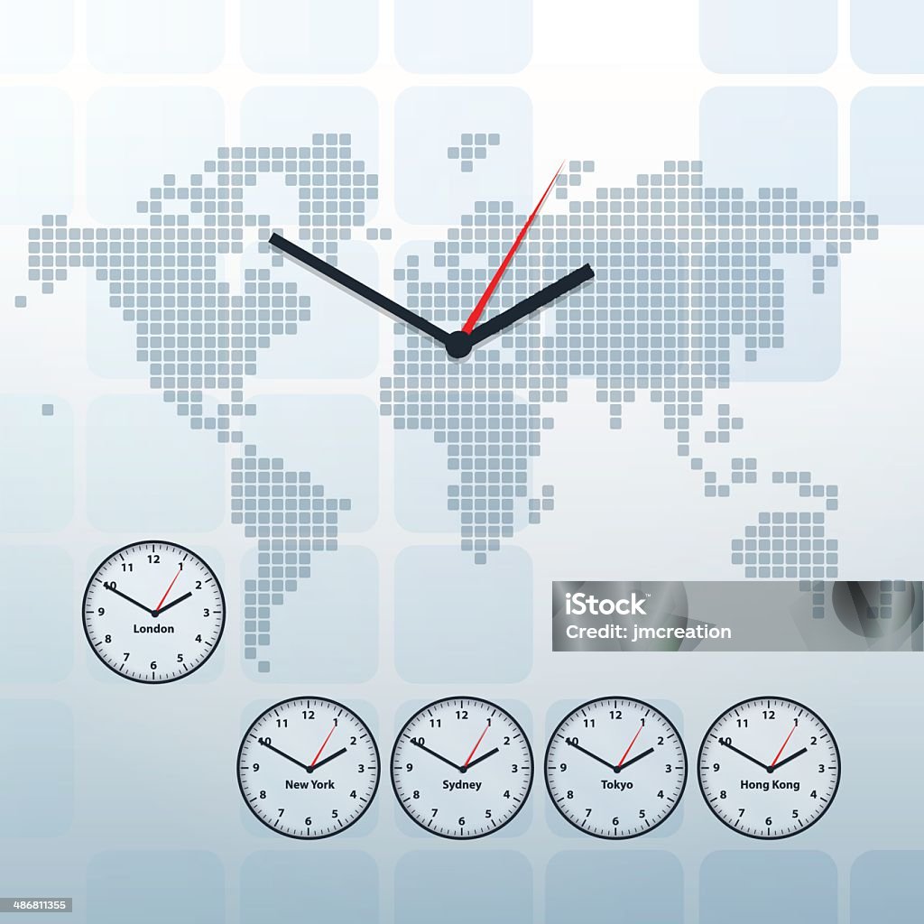 World Time Visual Clock World Map And Worldtime Vector Stock Illustration - Download Image Now ...