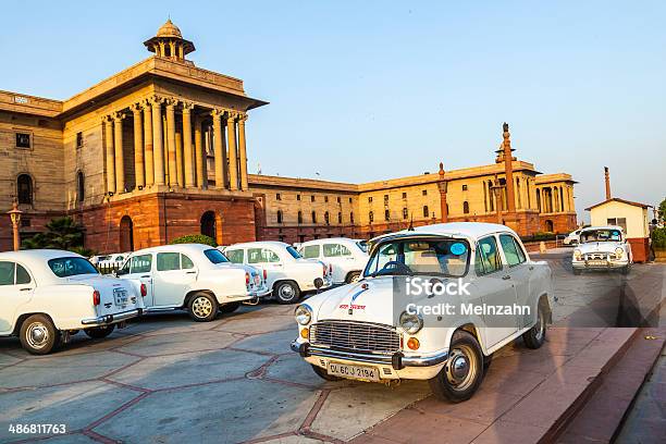 Official Hindustan Ambassador Cars Parked Outside Goverment Building Stock Photo - Download Image Now