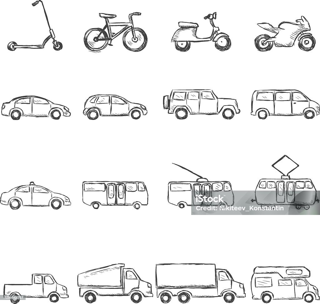 Vector Set Sketsa Ikon Transportasi Darat Ilustrasi Stok - Unduh Gambar