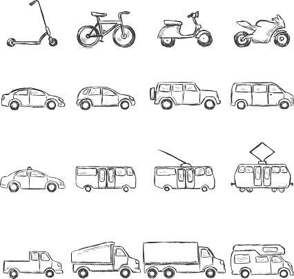 Vector Set of Sketch Ground Transportation Icons