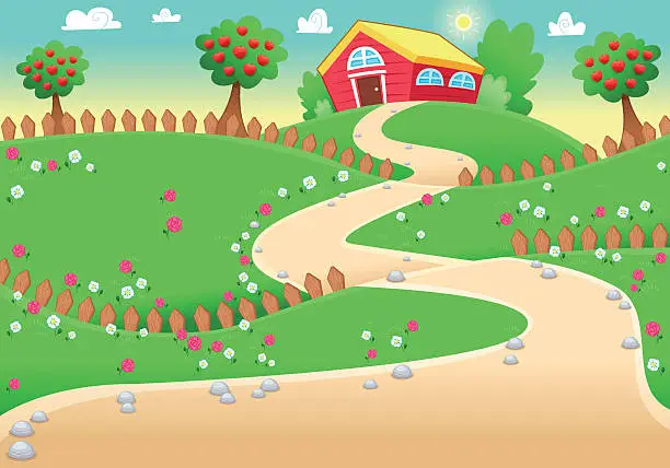 Vector illustration of Funny landscape with farm.