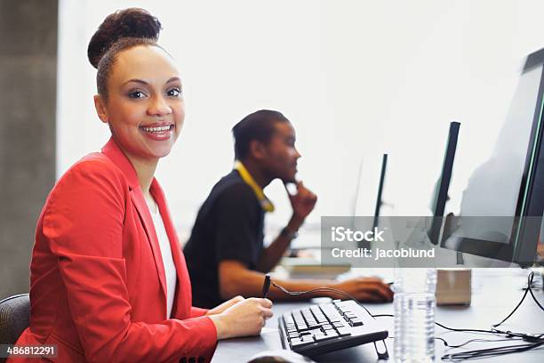 Young Students At College Computer Lab Stock Photo - Download Image Now - Computer Lab, Adult, Student