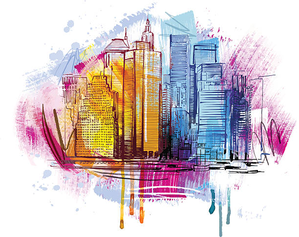 illustrazioni stock, clip art, cartoni animati e icone di tendenza di skyline di bozzetti - new york city illustrations