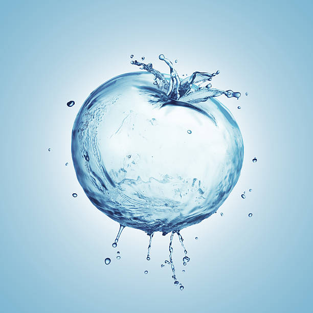 istock Tomato from the water splashes on a blue background 486812841
