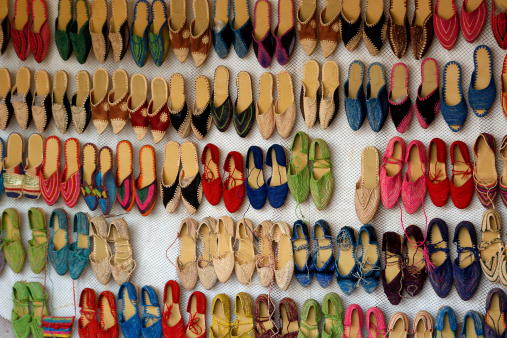 Moroccan market of shoes in Marrakech