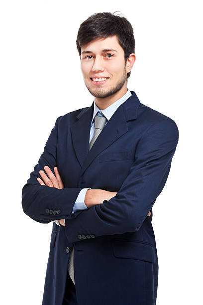 istock Smiling businessman isolated on white 486813159