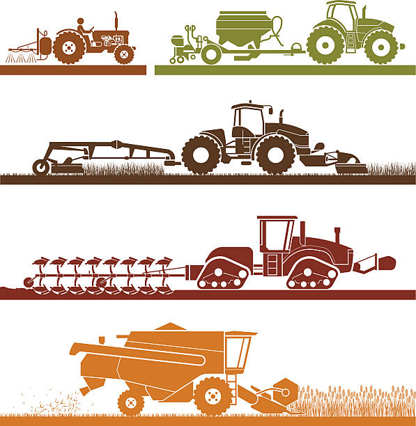 Trator em estilo plano de desenho animado ilustração vetorial de uma maquinaria agrícola pesada para arar cultivando o solo e plantando campos