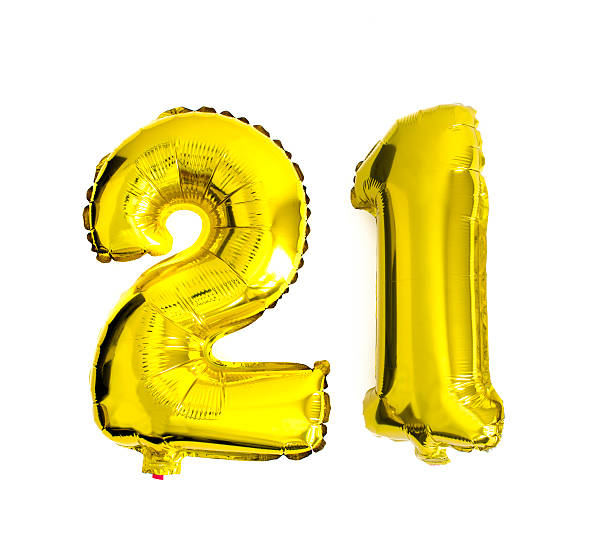 istock Number 21 written with foil balloons 486814158