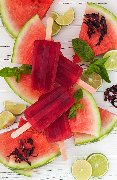 istock Refreshing mexican style popsicles with watermelon, hibiscus, lime 486814582