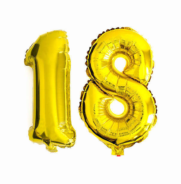 istock Number 18 written with foil balloons 486814788