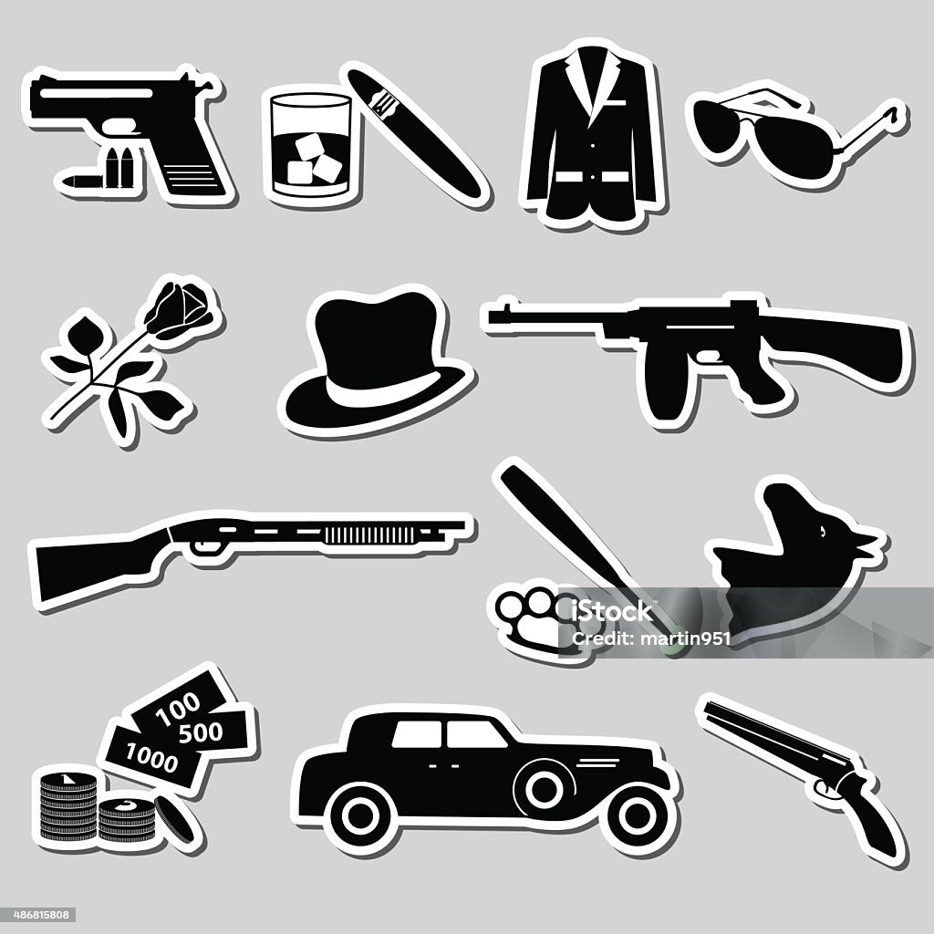 mafia criminal black symbols and stickers set eps10 2015 stock vector