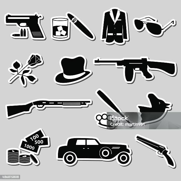 Mafia Criminal Black Symbols And Stickers Set Eps10 Stock Illustration - Download Image Now