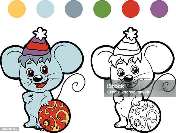 Coloring Book Christmas Winter Mouse Game For Children Stock Illustration - Download Image Now