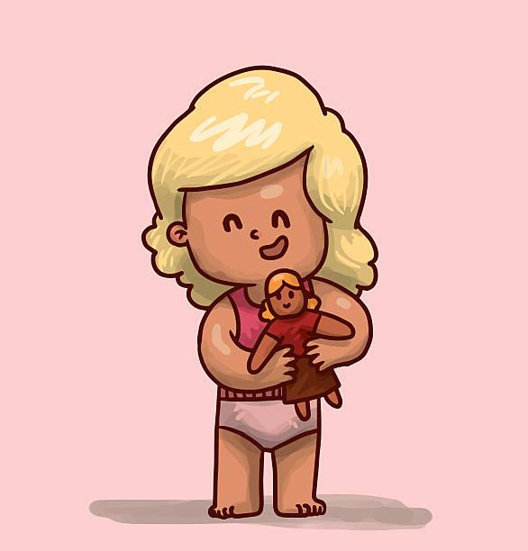 귀여운 소녀만, 돌 - blond hair baby baby girls white background stock illustrations
