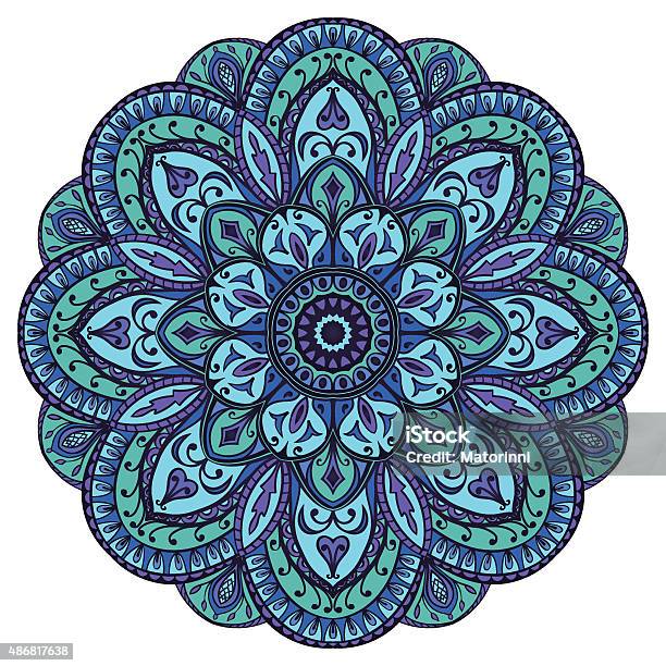 Mandala In Blue Tones Stock Illustration - Download Image Now - 2015, Abstract, Aquamarine