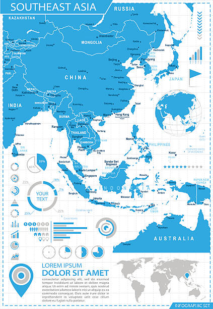 asia tenggara - peta infografis - ilustrasi - brunei money ilustrasi stok
