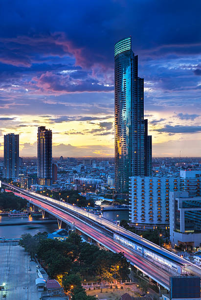 Bangkok City Skyline with Chao Phraya river, Thailand. stock photo