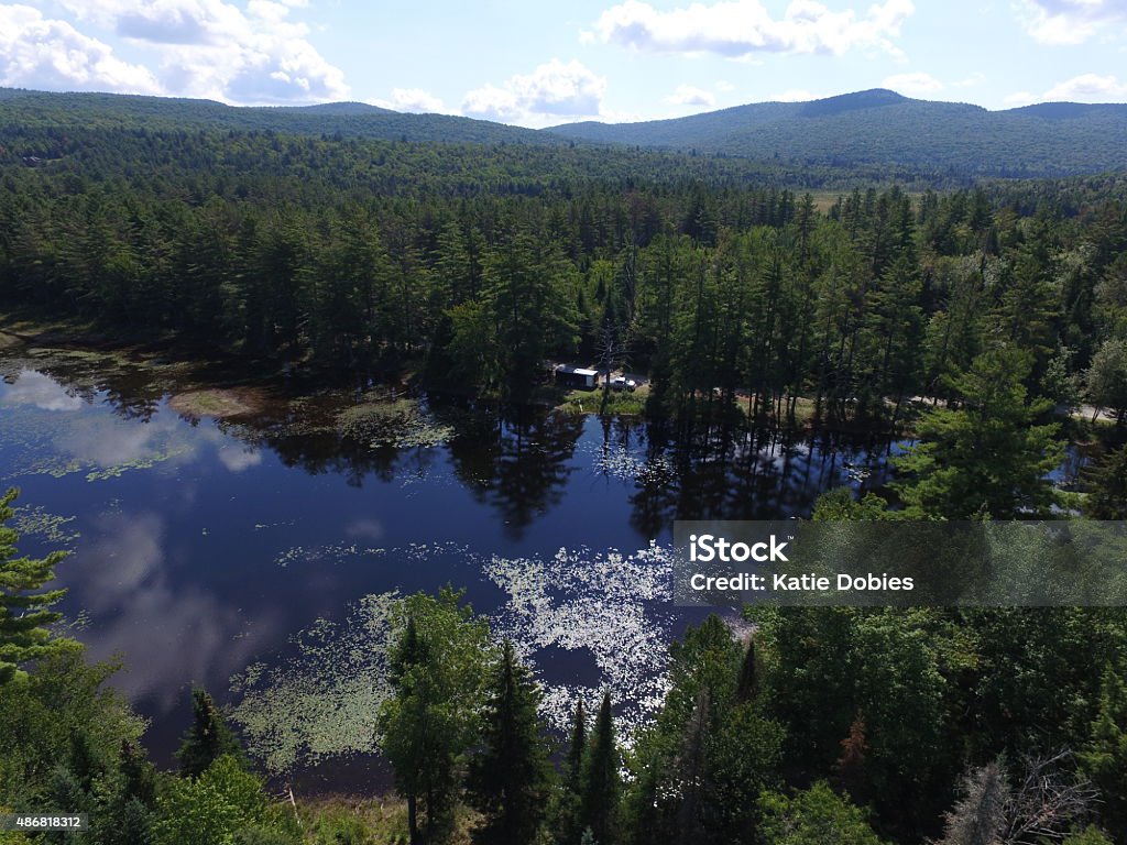 Adirondack Mountains, Harrisburg Lake, Stony Creek, Adirondacks, NY, Aerial Drone Harrisburg Lake, Wilcox Pond and Stony Creek decorate this remote area of the Adirondack Park in New York State. Serene views of the lakes and streams with marshlands and vistas makes this area an ideal vacation spot for many activities. Summertime includes swimming, canoeing, kayaking, hiking, atv riding, horseback riding, fishing, camping and more. This area is a popular hunting spot for big game like bear and deer. In the wintertime you will find snowmobilers, cross country skiers, and warm fires at a local resort nearby. Photographed using camera attached to DJI Phantom 3 Professional Drone. 2015 Stock Photo