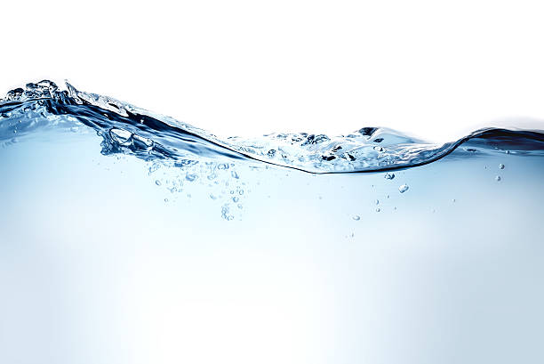 Blue water wave and bubbles to clean drinking water stock photo