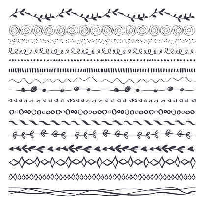 Vector Decorative Paintbrushes with Inner and Outer Corners. Hand Drawn Ink Brushes.