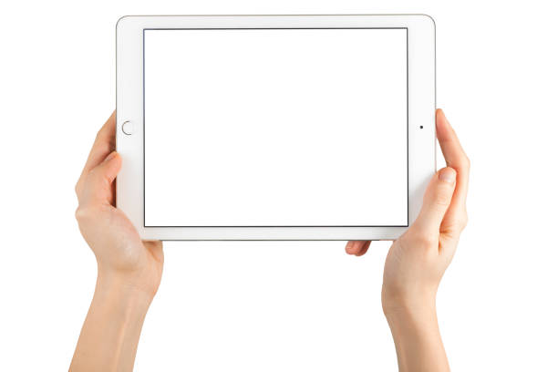 Hands Holding Touch Screen Apple iPad Air2 stock photo