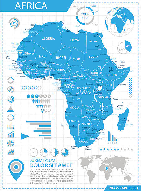 ilustrações, clipart, desenhos animados e ícones de áfrica-infográfico mapa-ilustração - algerian currency