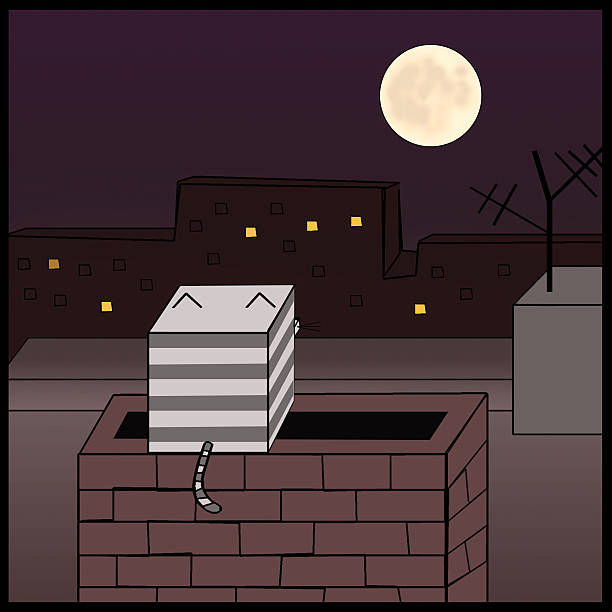 cartoon cat sitting on a pipe and watching the city at night(Illustration)