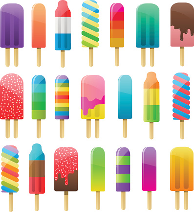 A set of bright, colorful popsicles isolated on a white background.