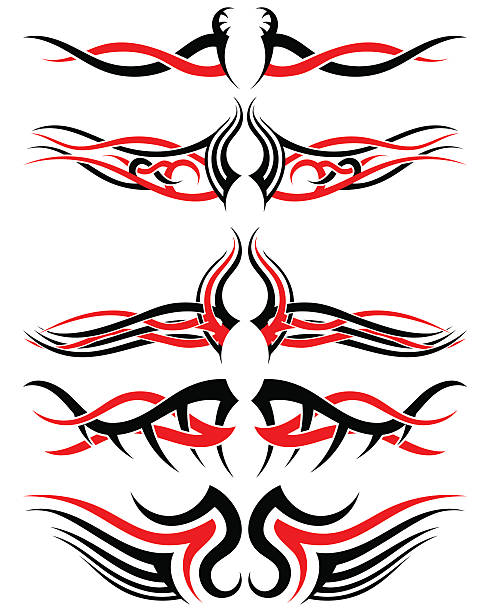 ilustraciones, imágenes clip art, dibujos animados e iconos de stock de setof tatuajes tribales - tribal art wing flame art