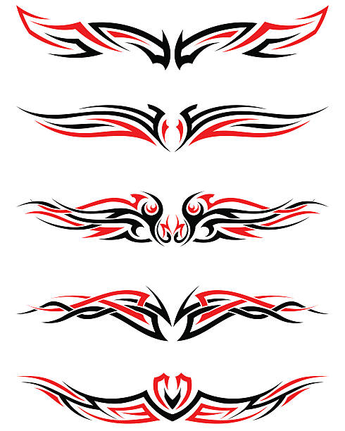 ilustraciones, imágenes clip art, dibujos animados e iconos de stock de setof tatuajes tribales - tribal art wing flame art