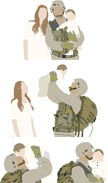 Military man with family Military man with familyhttp://www.twodozendesign.info/i/1.png military illustrations stock illustrations